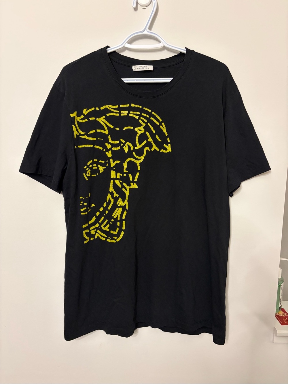 Versace Medusa Black Graphic T-Shirt with Yellow Face Print
